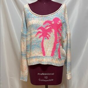 Anthropologie Palm Tree Boat Neck Sweater # 61541660 size Women’s XL